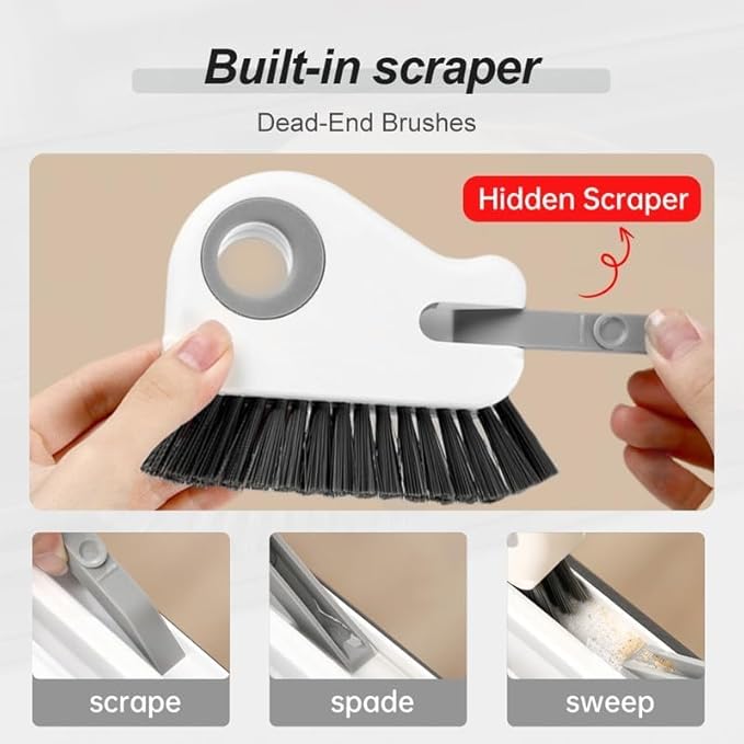 2 in 1 Groove Cleaning Brush Window Track Cleaning Tools, 2025 Upgrade Multifunction Hard Bristle Crevice Cleaner Brush with Hidden Scraper for Sliding Door Track, Window Sill (Grey+Orange)