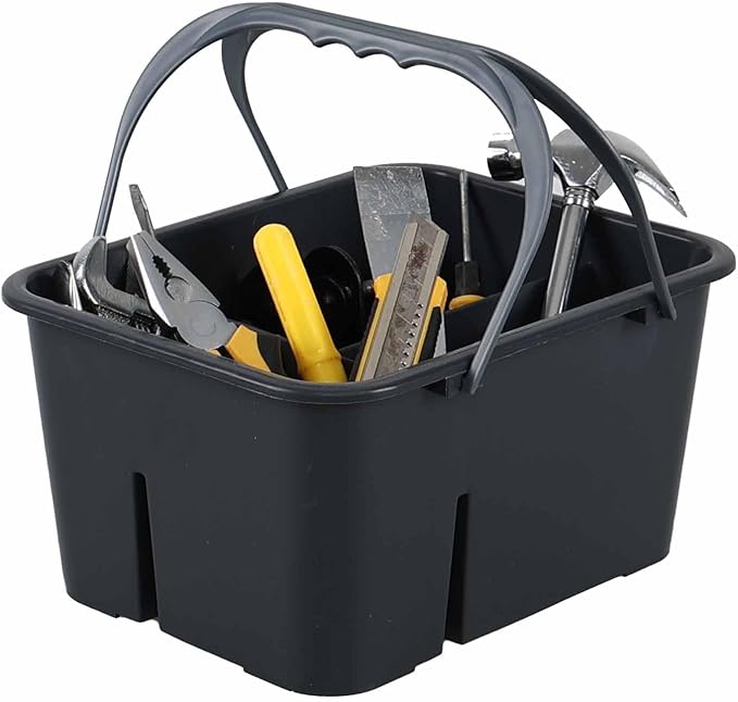 1 Pack Plastic Divided Caddy with Handle, 4 Compartment Cleaning Caddy, Grey