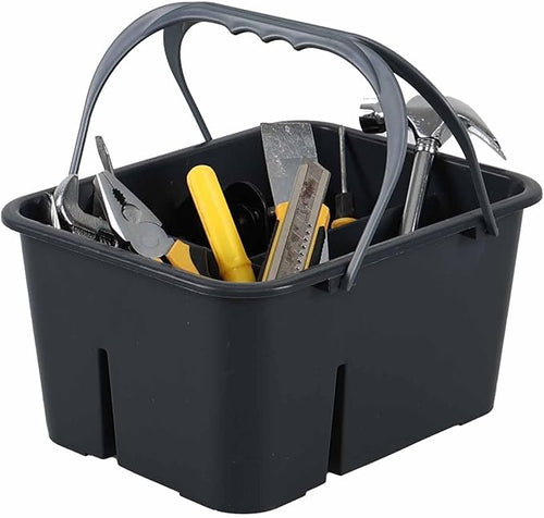1 Pack Plastic Divided Caddy with Handle, 4 Compartment Cleaning Caddy, Grey