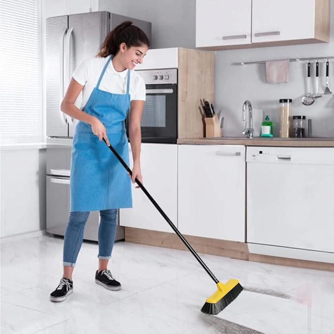 Push Broom with Long Handle, Floor Brush 51.6 inch Soft Bristle Broom 12.2" Wide for Cleaning Bathroom Kitchen Patio Garage Deck Tile