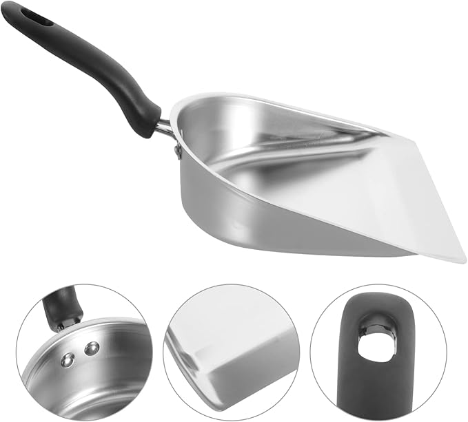 DOITOOL Stainless Steel Dustpan Handheld Scoop Pan with Bakelite Handle 15.15 Inch Large Capacity Metal Dust Pan for Home Cleaning and Household Sweeping