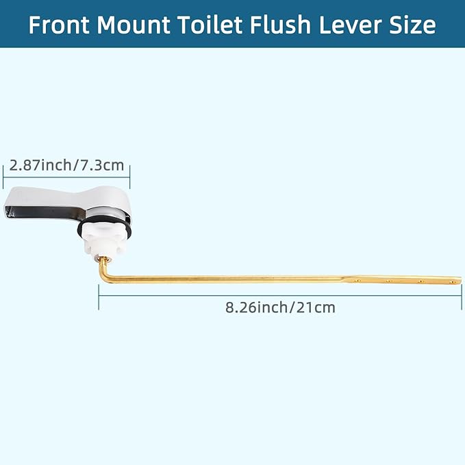 Hygie Rinse Metal Toilet Handle Lever Flush Replacement, Universal Front Mount Toilet Handle Compatible with TOTO/Glacier Bay/Gerber, with Stainless Steel Flapper Chains, Toilet Repair Kit, Chrome