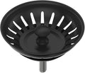 KANARY Kitchen Sink Basket Strainer Replacement for Standard Drains (3-1/2 Inch) Stainless Steel Body with Rubber Stopper (Single, Matte Black)