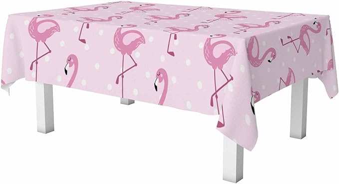 Pink Flamingo Table Cloth Rectangle Table Cute Elegant Flamingo with White Polka Dots 52x70 Tablecloths Decorative for Dining Kitchen Banquet Picnic Party