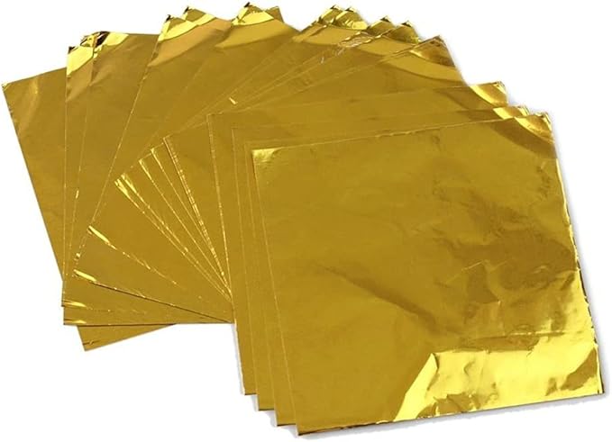 Wowagoga 300 Pcs Foil Candy Wrappers - 6x6 Inches Gold Aluminum Foils Paper Chocolate Candy Wrappers for Homemade Candies Gifts Decoration