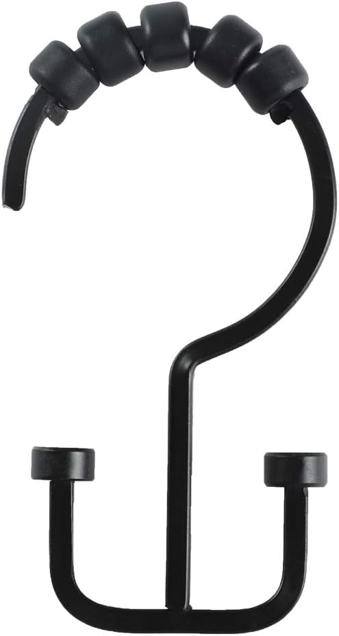 Utopia Alley HK1BK Deco Flat Double Roller Shower Curtain Hooks; Black