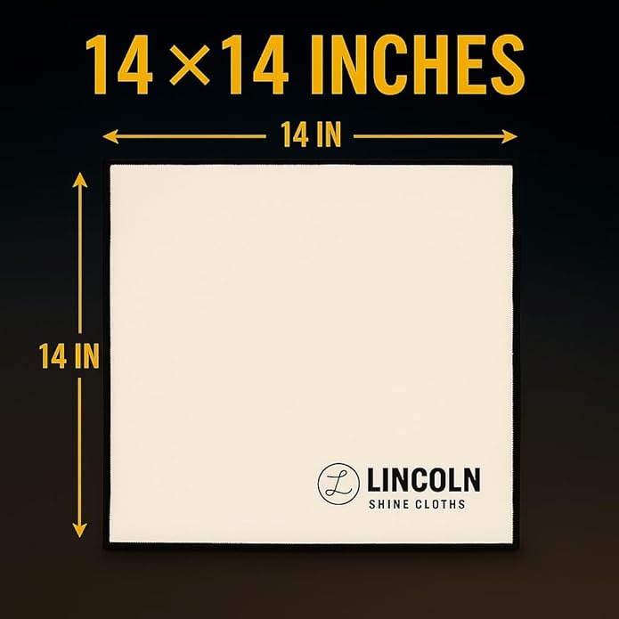 Lincoln Shoe Polish 4-Pack Shoe Shine Cloths – Heavyweight 14×14 Premium Cotton Polish & Buffing Cloth for Shoes, Leather, Boots – Reusable, Stitched Edges for Mirror Finish