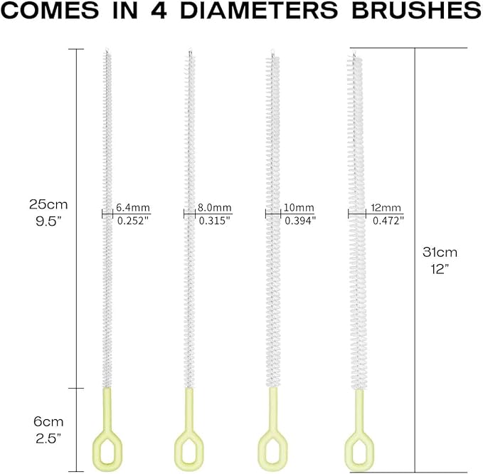 Straw Clean Brush Extra Long Straw Tube Brushes for Cleaning, Reusable Drinking Straw Cleaner Brush Set, Glass Pipe Cleaning Brush (12 inch)