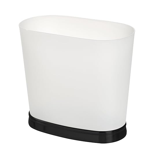 iDesign Slim Bathroom Trash Can, Small Plastic Garbage Can for Bedroom, Office, Desk, or Dorm, Frost/Matte Black
