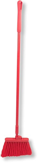 SPARTA 41083EC05 Plastic Color Coded Broom, Unflagged Bristles, Long Broom With Angled Head For Small Debris Cleaning, 56 Inches, Red, (Pack of 12)