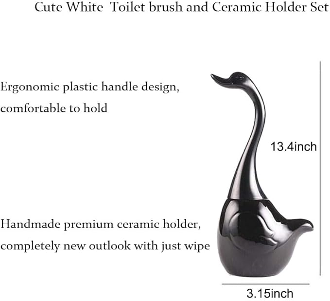 Ceramic Toilet Brush and Holder,Cute Bathroom Decor Toilet Bowl Brush Household Cleaning Tool for Bathtub,Black