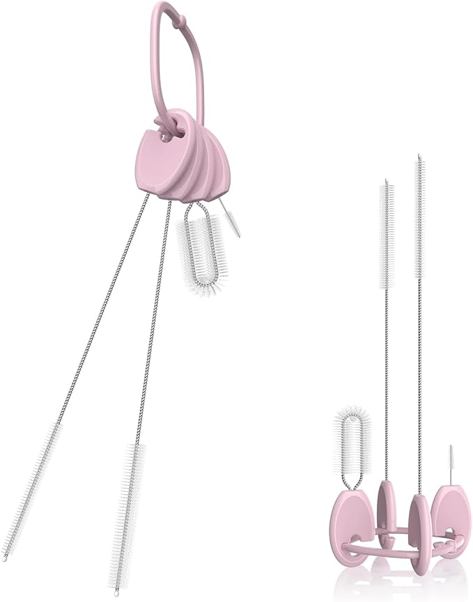 Straw Brush Set, 4 Piece Cleaner Kit with Standable Key Ring for Reusable Straws, Tumblers & Water Bottles – Designed for Kids & Adults, Pink