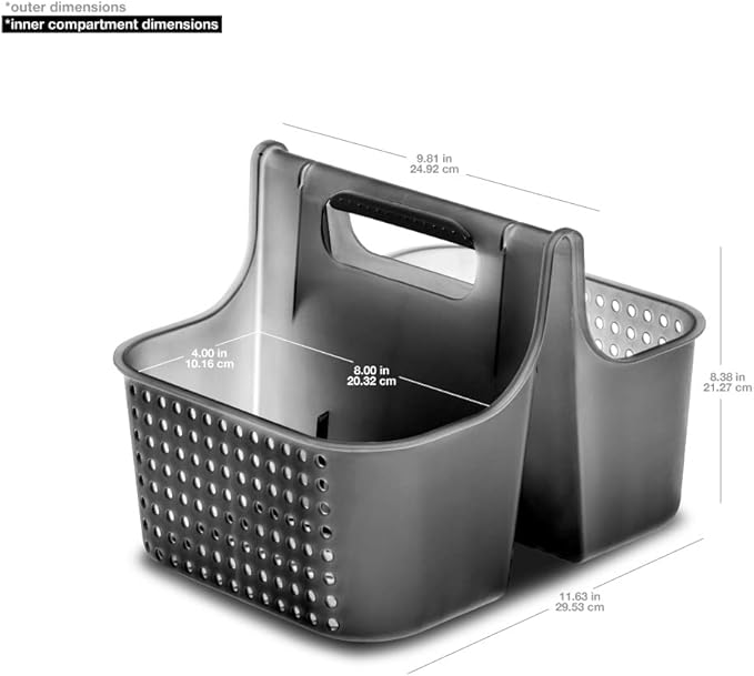 madesmart Large Premium Portable Shower Caddy, Hold Soap, Shampoo, Hair Supplies and Beauty Products, Cleaning Supplies Organizer for Home, Dorm, Plastic Shower Tote, Soft Handle, Smoke