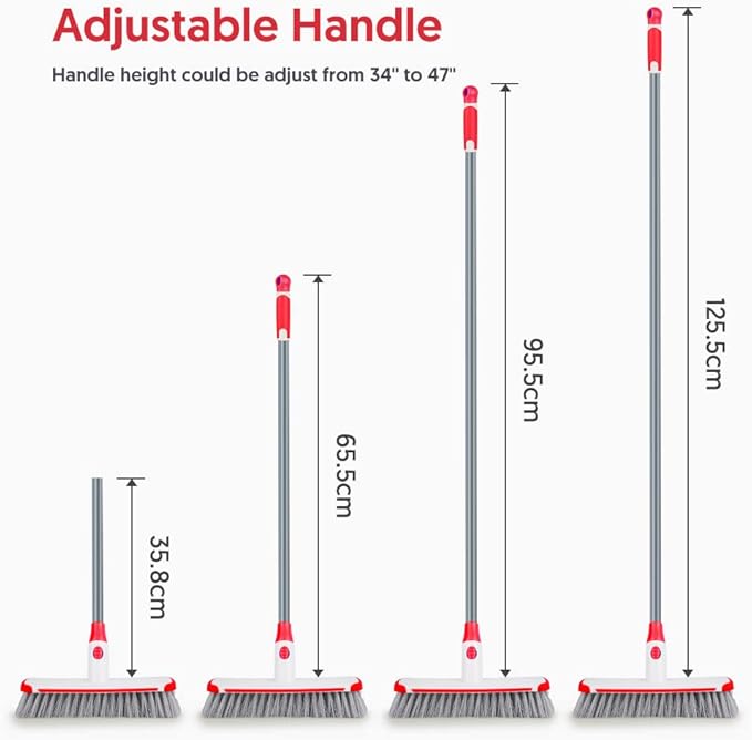 Floor Scrubber with Long Handle, 2 in 1 Scrubbing Brush Stiff Bristle Shower Cleaning Brush for Bathroom, Kitchen, Tub, Carpet, Grout, Tile(White)