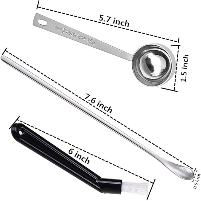 Coffee Scoop 1tbsp /15ml Measuring Spoons Tablespoon Stainless Steel Stirring Spoon with Coffee Machine Cleaning Brush Set