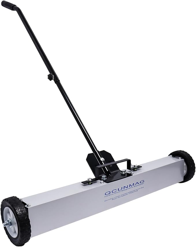 Rolling Magnetic Sweeper with Wheels, 30-Inch 45 Pound Capacity, Adjustable Handle&Floor Magnet Clearance Height, Metal Pick Up and Nail Magnet, Floor Sweeper for Construction, Shop, Yard