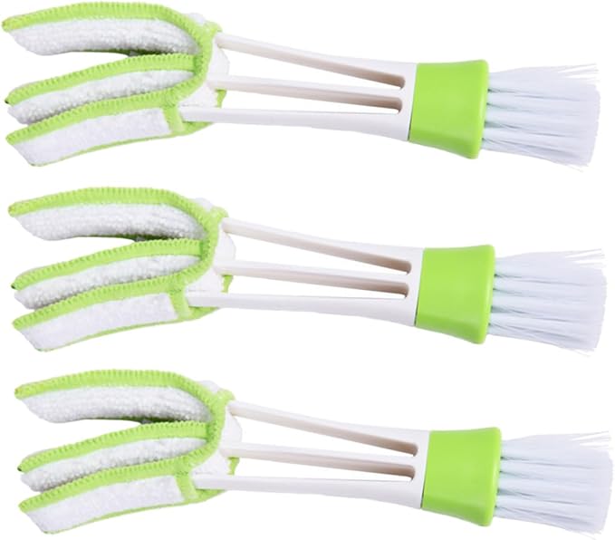 GLEAVI 3pcs Double-Ended Car Air Vent Cleaning Brush Set Green, Air Conditioner Duster for Interior Vents and Dashboard Detailing Tools