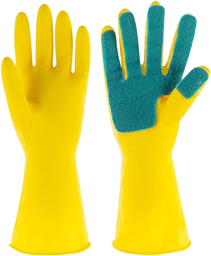 2 Pairs Latex Gloves Kitchen Dishwashing Gloves Kitchen Latex Gardening Scouring Pad