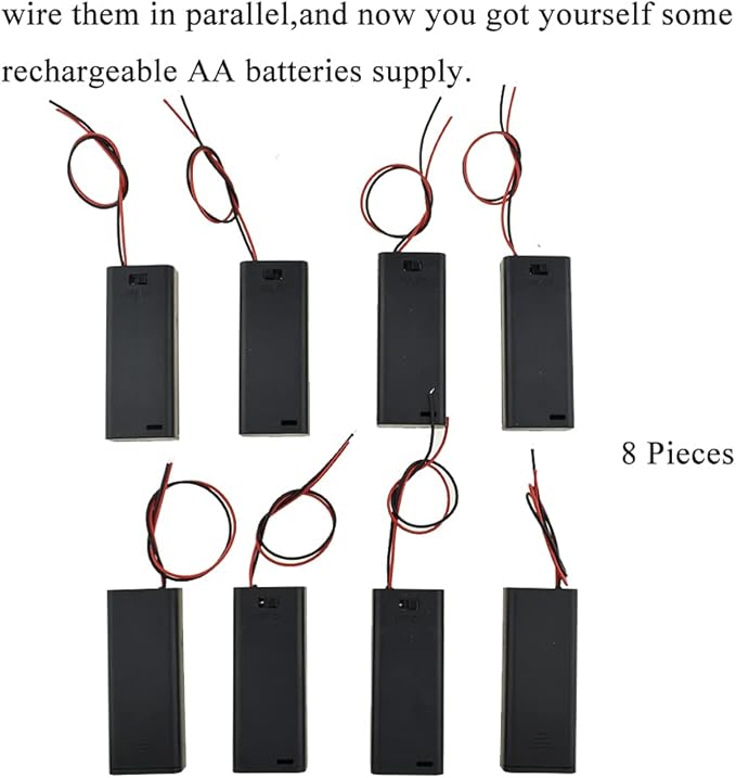 HAHIYO 3V AAA Battery Holder Bundle with Wire Sturdy Cover Flexible Springs Contact Build-in Switch Batteries Black Case Easy Install 8 Pieces for Wall Clocks Ham Radio Kids Toys