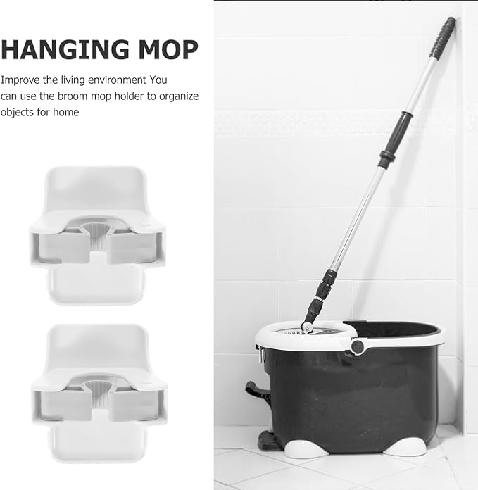Amosfun 4pcs Broom Holder Wall Mount Mop Grippers Self Adhesive No-Drill Mop Clip Dustpan and Broom Organizer Rack for Bathroom and Kitchen