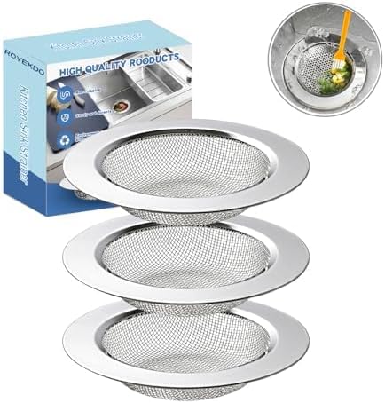 RQYEKDO Kitchen Sink Strainer Stainless Steel with Fine Mesh4.4 inch Wide Rim Drain Strainer | Fits Standard Sinks & GarbageDisposals(Silver)