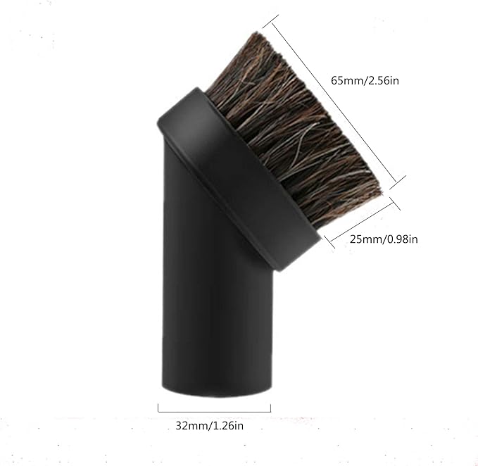 2PCS Black Round Vacuum Brush 1.25" Horse Hair Dust Brush 1 1/4" Vacuum Cleaner Duster Sweeper Accessory for Cleaning Vacuum Blinds Upholstery Rug Hard Small Spaces Soft Bristle