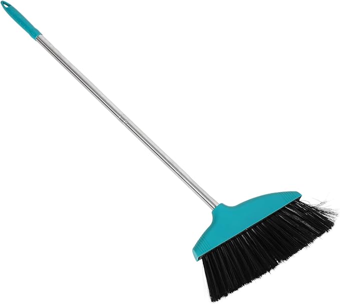 Household Soft Bristle Broom with Long Handle, Green Plastic Floor Sweeping Broom for Home and Garage Cleaning, Lightweight Indoor Outdoor Use