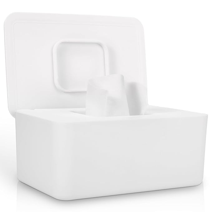 Baby Wipes Dispenser, Wipes Dispenser Baby Wipes Case, Baby Wipe Holder for Fresh Wipes, Non-Slip Wipes Case, Wipe Container with Sealing Design Lid (White)