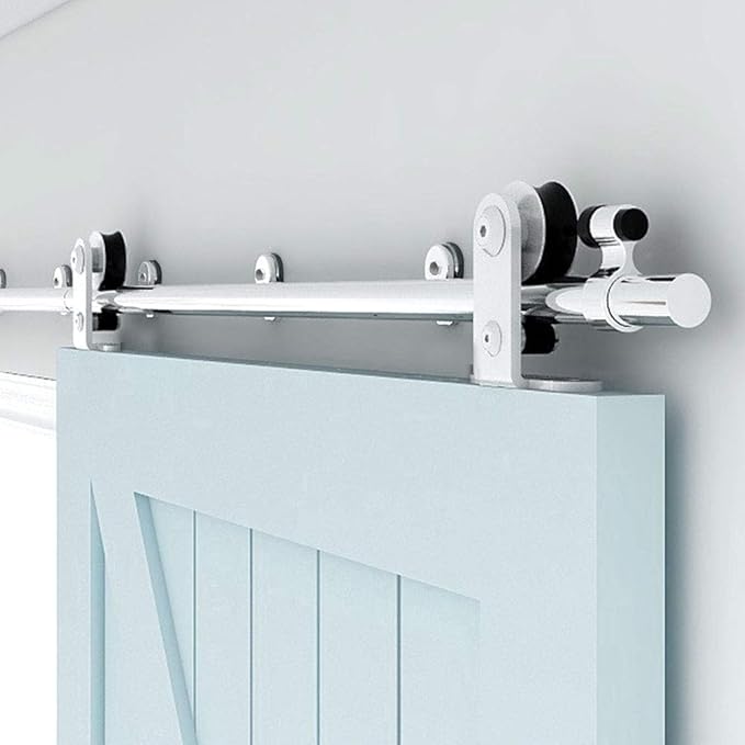TSMST 9.6FT Sliding Barn Door Hardware Kit, Top Mount Stainless Steel Heavy Duty Sturdy Barn Door Track, Fits Maxi Door Width: 28" (T Style)