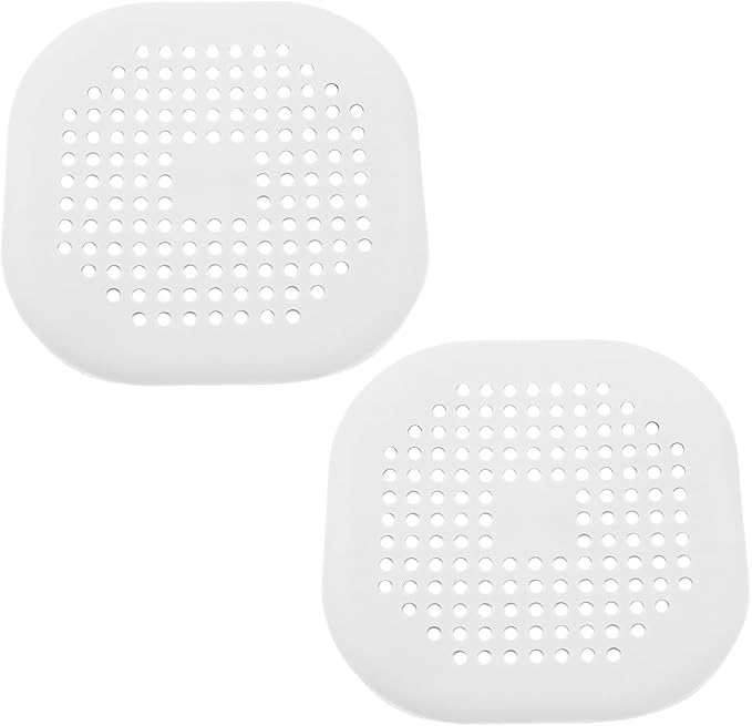 2 Pack 5.5 Inch / 140mm Drain Hair Catcher, Silicone Sink Drain Strainer Square Shower Drain Hair Catcher, Drain Protector Hair Catcher Hair Stopper for Bathroom Bathtub (White)