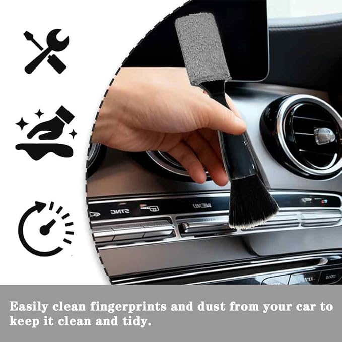 Double-Headed Car Cleaning Brush, Car Detailing Brush, Durable, Easy to Store Without damaging Interior Surfaces; Suitable for Cleaning dashboards (2PCSBlack)