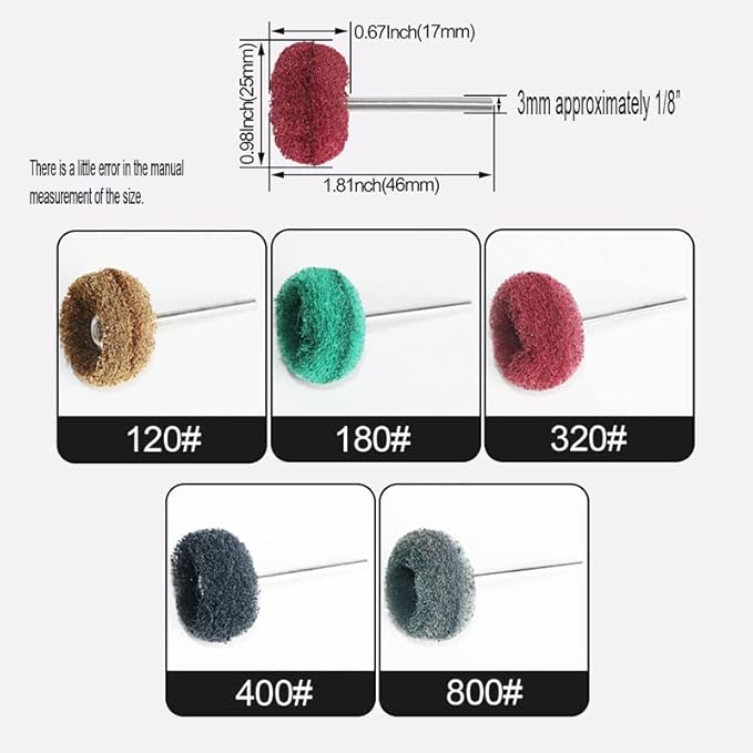 50PCS Abrasive Buffing Polishing Wheel Set for Rotary Tools,Removal of Rust Deburring on Metal Surface with 3mm Shank,Mini scouring pad Brush Polishing kit(grit 320 red 50pcs)