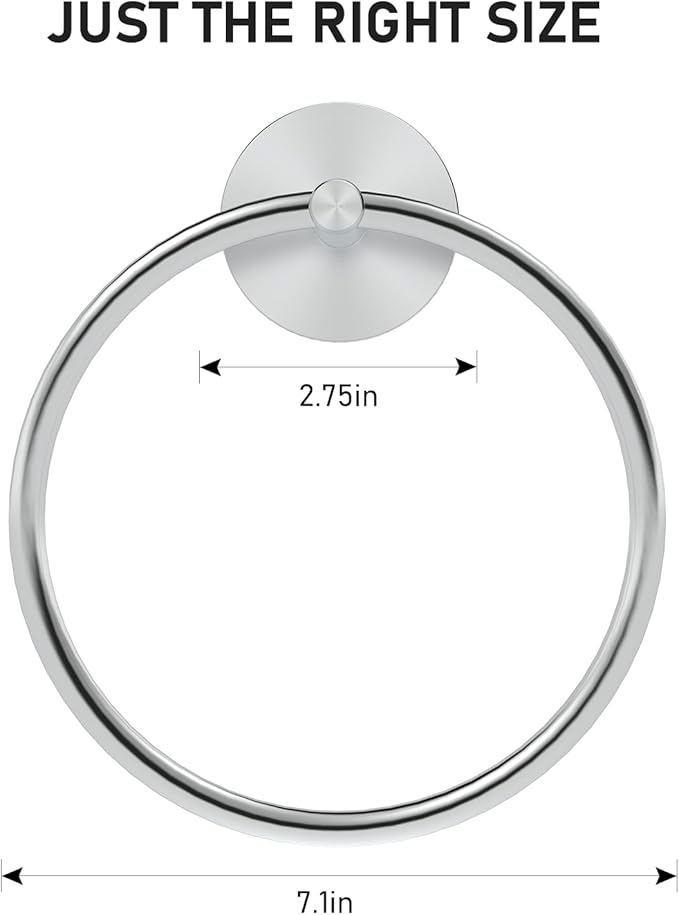SetSail Adhesive Towel Holder for Bathroom Wall Brushed Nickel Hand Towel Ring Stainless Steel Towel Hanger for Bathroom 2 Packs