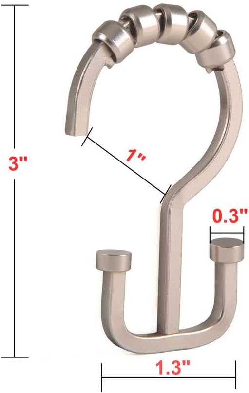 Utopia Alley Deco Flat Double Roller Shower Curtain Hooks, Satin Nickel