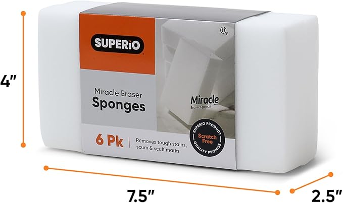 Superio Miracle Eraser Sponges - 6 Count - Effective Cleaning for Kitchen, Bathroom, Walls & More