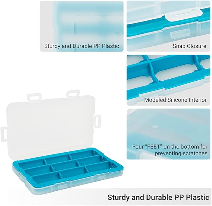 JJC Silicone Interior Battery Case Holder Organizer, PP Battery Storage Box for 9pcs CR123 / CR123A / CR17345 / 16340 Batteries, Water-Resistant with 4 Snap Latch for Secure Protection