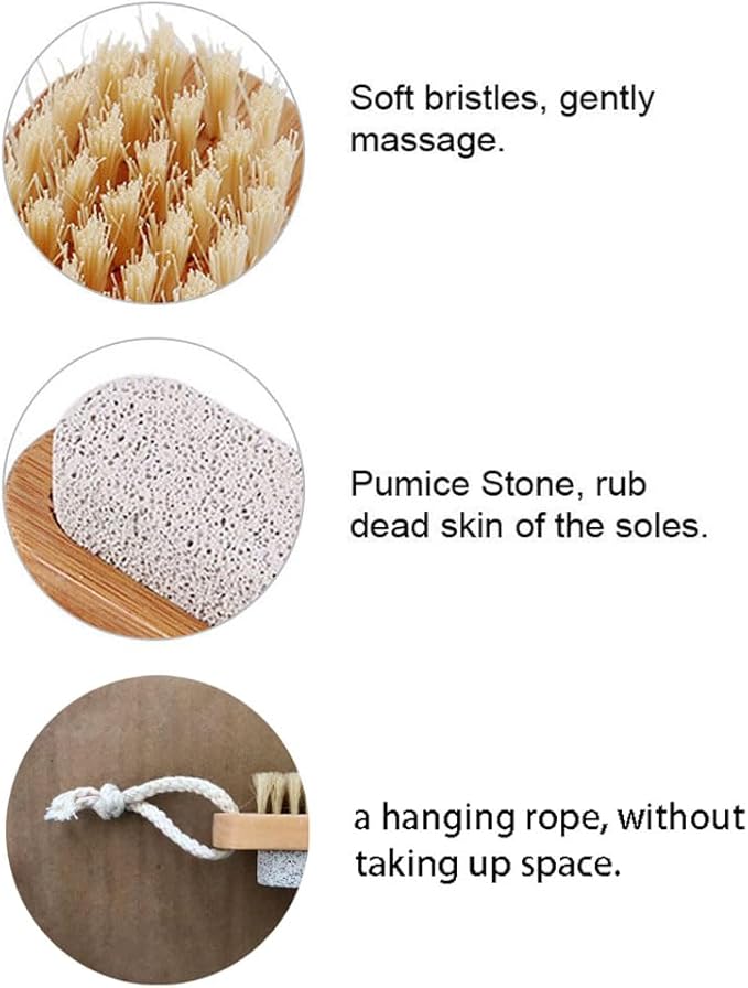 2 Pcs 2-in-1 Pumice Stone and Brush, Wooden Cleaning Fingernail Scrub Brush Finger Toes Nails Cleaner Brushes Exfoliator Pedicures Calluses Remover Scrubbing Fingernails Manicure Pedicure