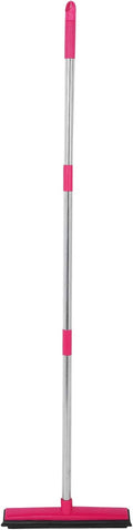 Pet Hair Remover, Carpet Rake for Pet Hair Removal, 2 in 1 Removal Tool of Rubber Broom and Squeegee for Floor, Length Adjustable Push Broom, Pet Dog and Cat Hair Remover (Pink)