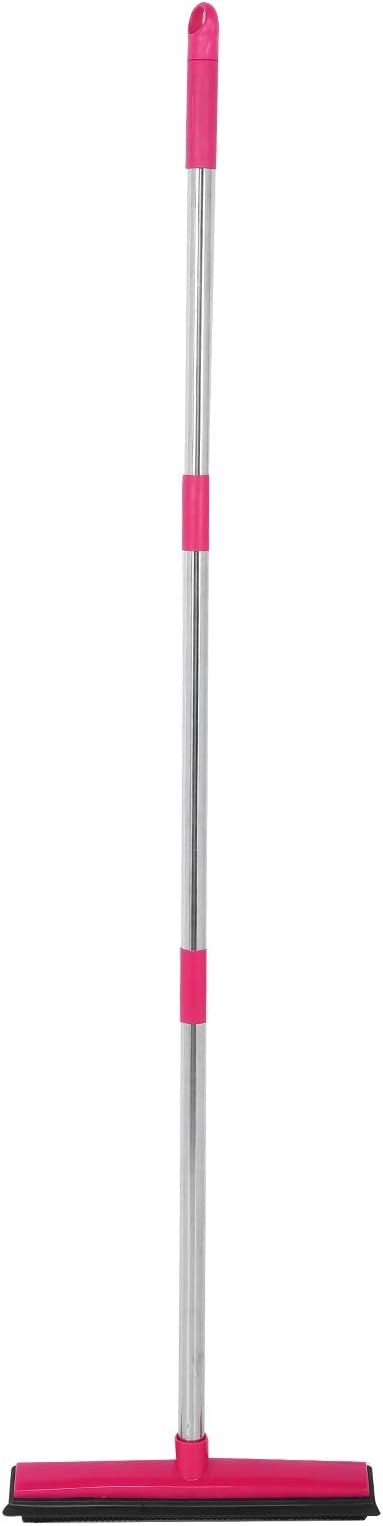 Pet Hair Remover, Carpet Rake for Pet Hair Removal, 2 in 1 Removal Tool of Rubber Broom and Squeegee for Floor, Length Adjustable Push Broom, Pet Dog and Cat Hair Remover (Pink)