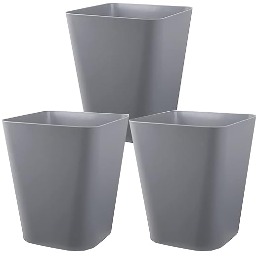 Small Bathroom Trash Can Plastic Garbage Can Square Waste Basket Trash Bins Container Bins for Bathroom, Office, Dorm Room, Home Office, Under Desk, Kitchen, Bedroom, 3 Pack, Grey