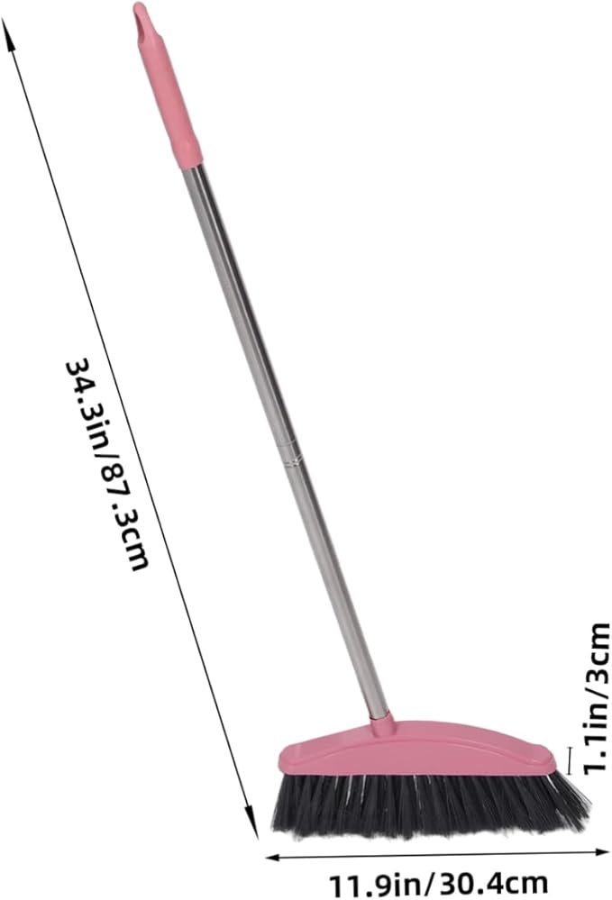 Unomor Clean Broom Stainless Steel Household Broom with Long Handle Soft Bristle Sweeping for Indoor and Outdoor Floor Cleaning Compact Reusable Dust Brush Pink 34.37 * 11.96 * 1.18in