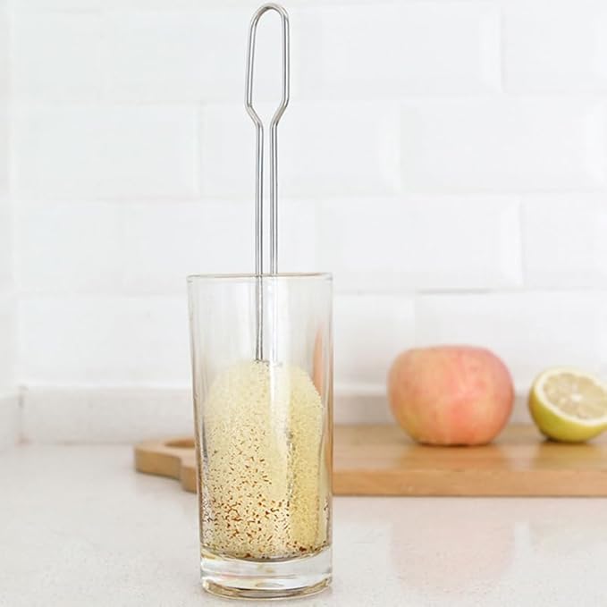 Hemoton Bottle Cleaning Brush with Replaceable Sponge Head and Long Stainless Steel Handle 9.44In for Baby Bottles Glass Bottles Water Cups