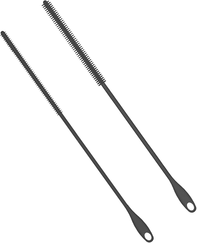 2pcs Silicone Straw Brushes, 6mm+8mm Reusable Hanging Straw Cleaner Brush Extra Long Straw Cleaning Brush Bendable Crevice Brush Pipe Cleaners for Glass Metal Straw (Gray)