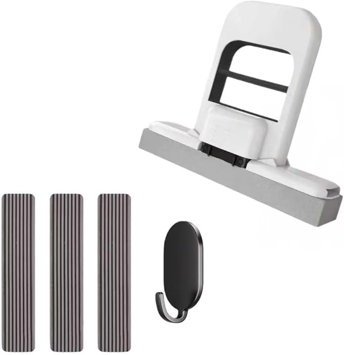 Mini Mop for Small Spaces, Foldable Self-Squeeze & Self-Wringing Wet Dry Sponge Mop, Portable Black Cleaning Small Mop for Desktop, Kitchen Counter, Bathroom Tile, Glass – with 3 Pads & 1 Hook