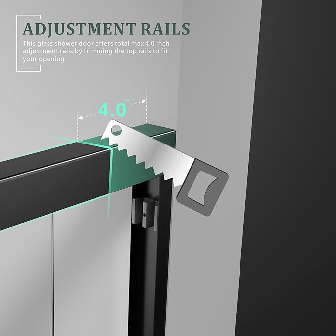 Glass Shower Door,50-54 x 72 inch Bathroom Sliding Door with 1/4'' Clear Tempered Glass,Double Sliding for Walk-in Semi-Frameless Black Shower Door Silent Glide Technology Reversible Door