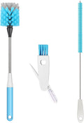 Water Bottle Brush 3-Piece Set, 15-inch Long Bottle Brush, Kitchen Brush Set with Straw Cleaner and Cup Lid Cleaning Brush. Bottle brushes suitable for water bottles, cups, glasses, baby bottles. Blue