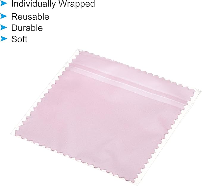 PATIKIL 3.15x3.15" Jewelry Cleaning Cloth, 100Pcs Individually Wrapped Double-Sided Microfiber Polishing Cloth for Silver Gold Brass Platinum Jewelry, Pink