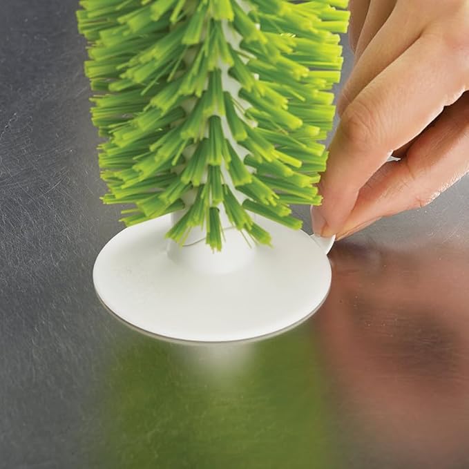 Brush-Up Glass Brush with Suction Cup Upright Stays in Sink Bristle Scrub Kitchen Bottle Cleaning Washing Green (Multi)