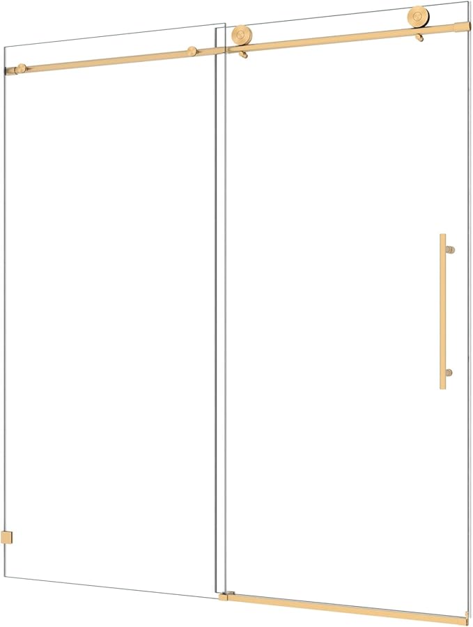 Favfurish Single Sliding Shower Door,55"-60" W x 76" H Frameless Shower Door with 5/16" (8mm) Thick SGCC Tempered Glass W/Adjustable Soft Closing,Bathroom Glass Door for Spa（Brushed Gold）