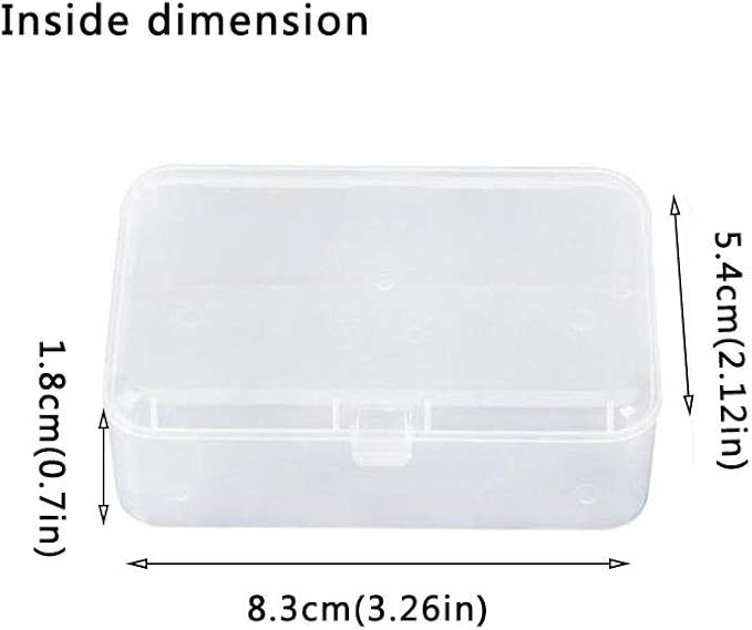 AKOAK Clear Polypropylene Rectangle Mini Storage Containers Box with Hinged Lid for Accessories,Crafts,Learning Supplies,Screws,Drills,Battery,Pack of 4 (3.26" x 2.12" x 0.7")